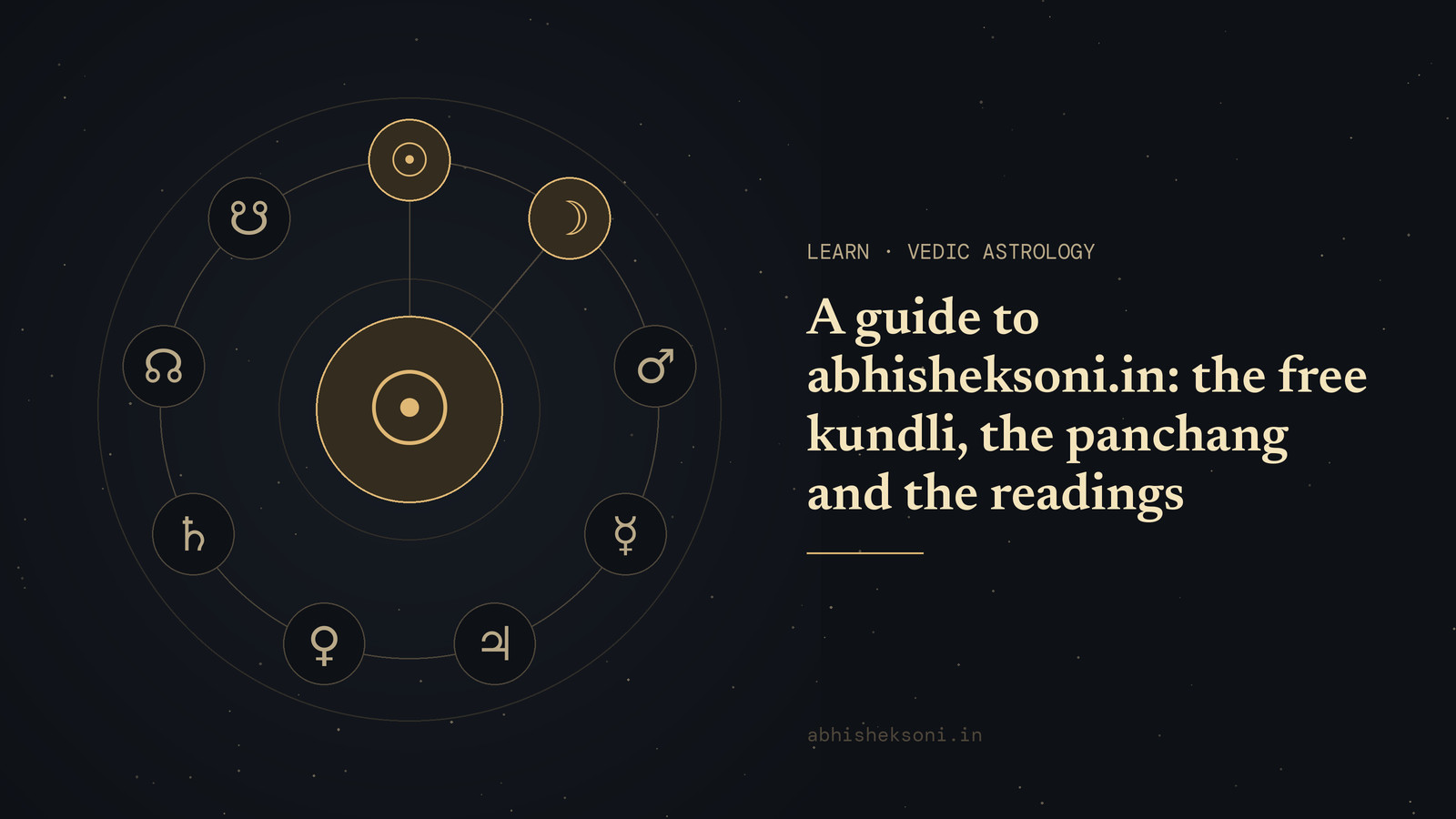 A guide to abhisheksoni.in: the free kundli, the panchang and the readings: the nine grahas with Surya and Chandra marked