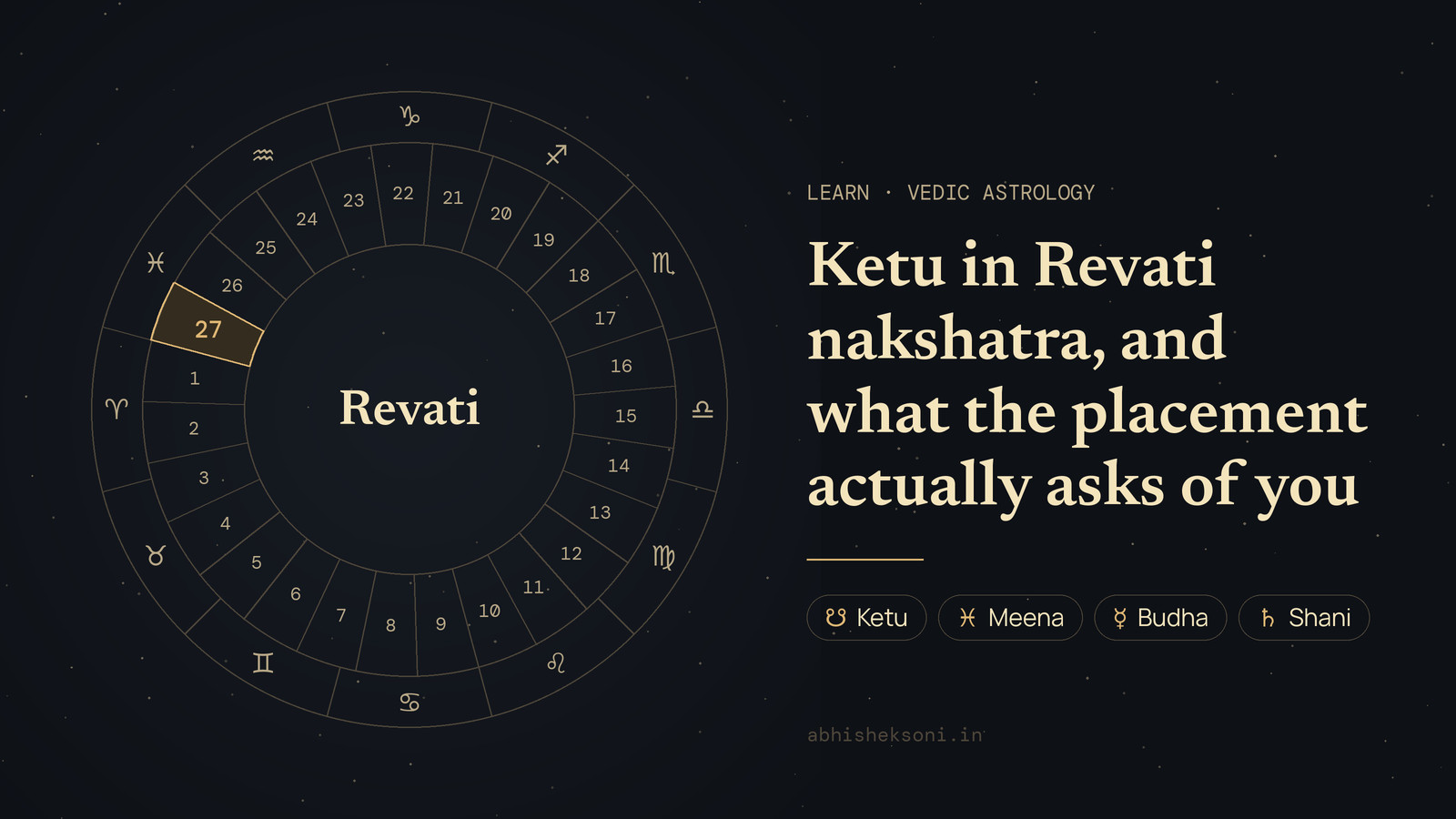 Ketu in Revati nakshatra, and what the placement actually asks of you: the wheel of 27 nakshatras with Revati marked