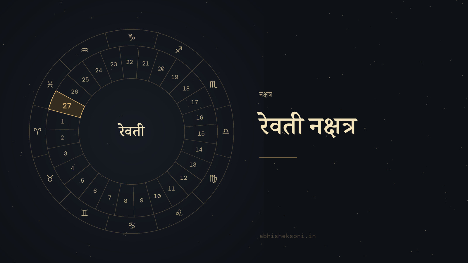 रेवती नक्षत्र: 27 नक्षत्रों का चक्र, जिसमें रेवती चिह्नित है