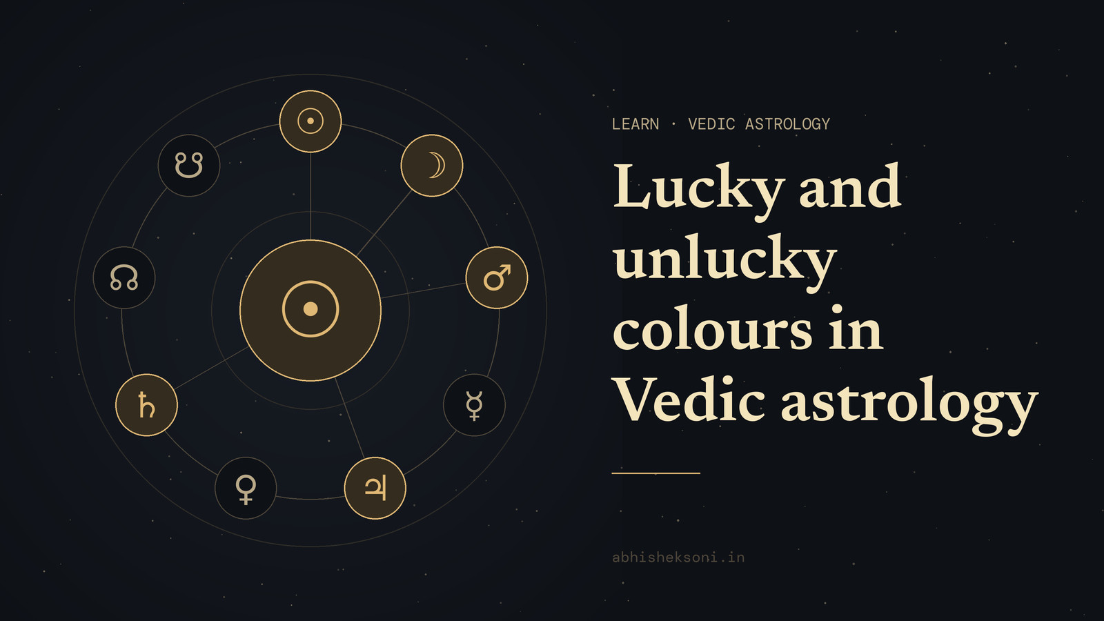 Lucky and unlucky colours in Vedic astrology: the nine grahas with Surya, Chandra, Mangala, Guru and Shani marked