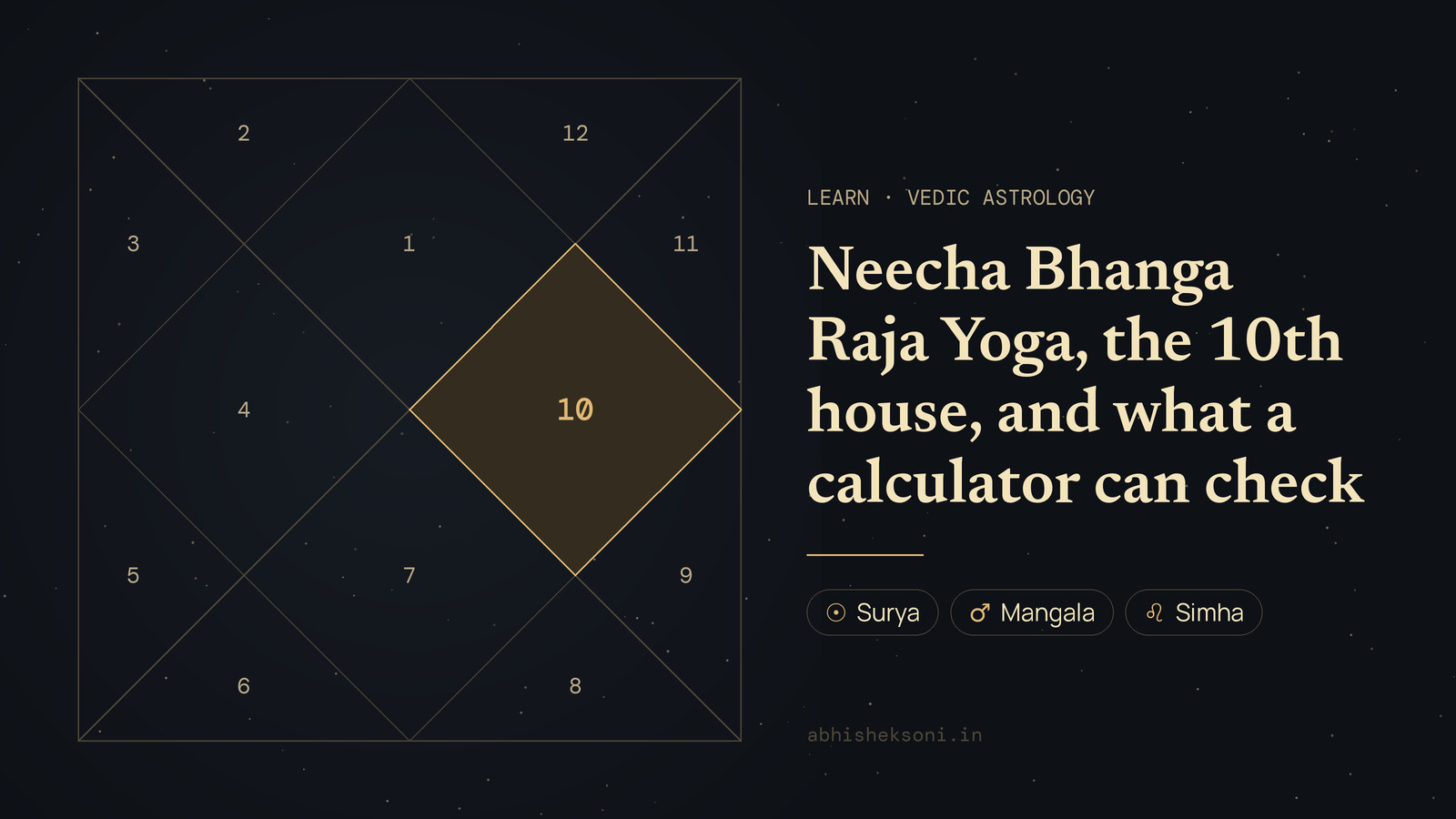 Neecha Bhanga Raja Yoga, the 10th house, and what a calculator can check: a North Indian birth chart with house 10 highlighted
