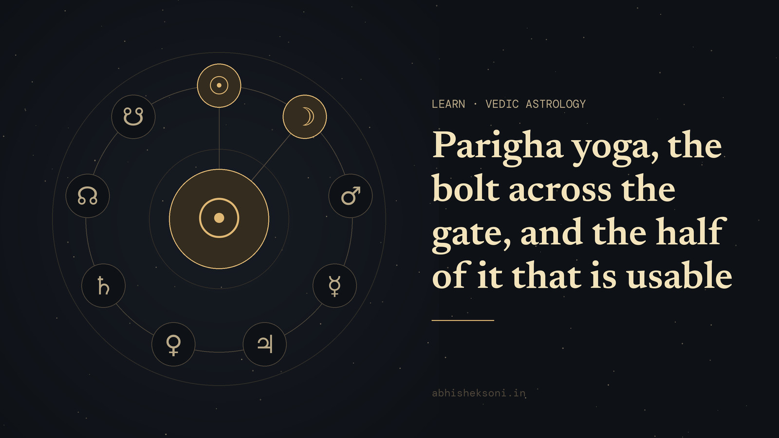 Parigha yoga, the bolt across the gate, and the half of it that is usable: the nine grahas with Surya and Chandra marked
