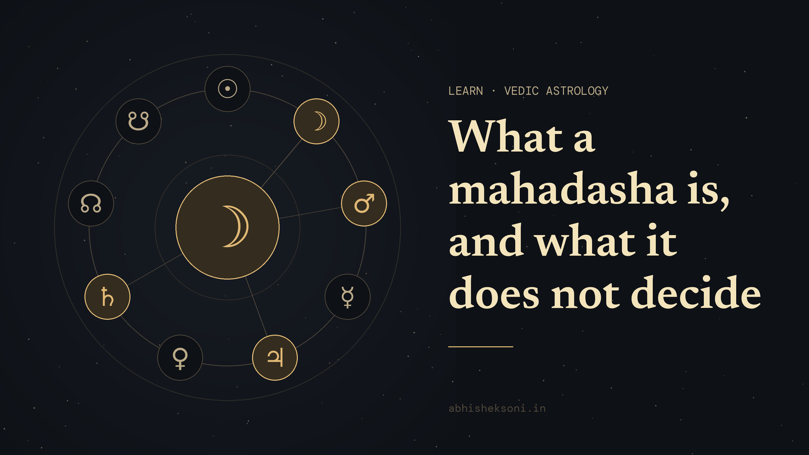 What a mahadasha is, and what it does not decide: the nine grahas with Chandra, Mangala, Guru and Shani marked